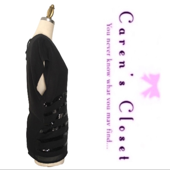 ANA Black Sequin Striped Chiffon Top - Picture 2 of 5